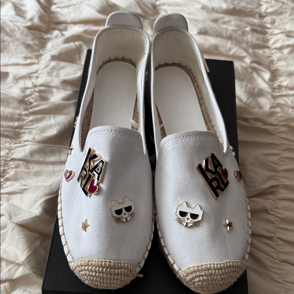 Karl Lagerfeld White Canvas Espadrilles with Embellishments NWT